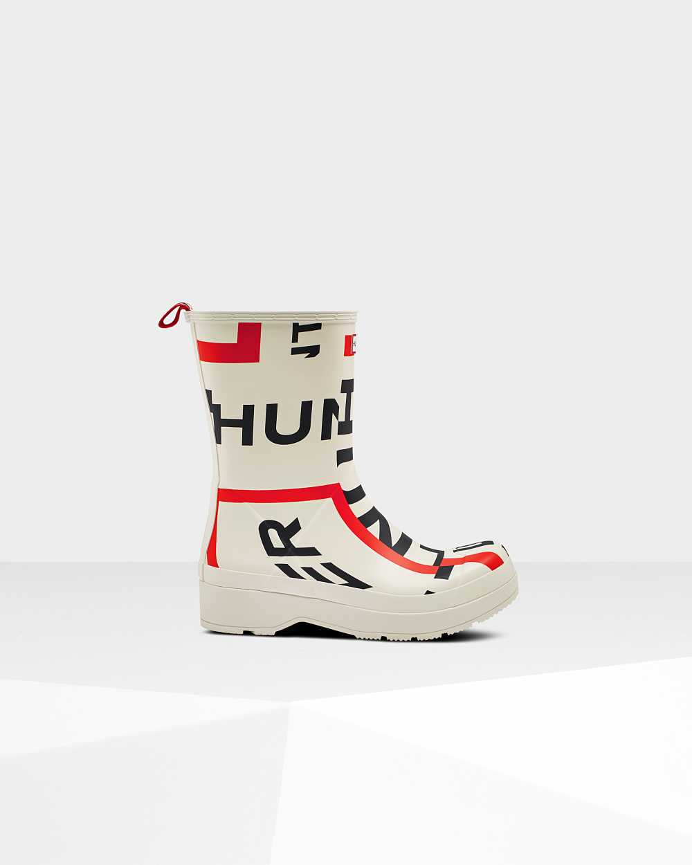 Mens Hunter Original Play Mid-Height Exploded Logo Rain Boots White | VJLTKZ-542